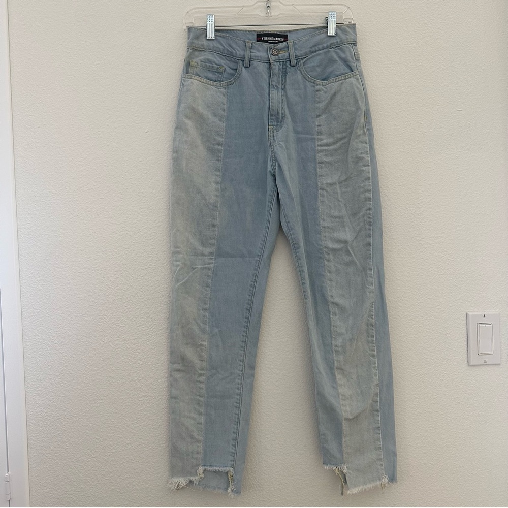 Etienne Marcel Two Tone Denim Raw Hem Jeans